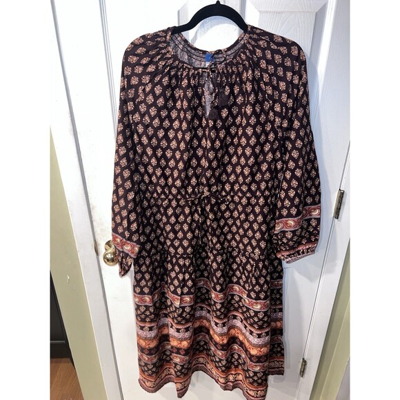 Old Navy Dress Womens 4X Brown Long Sleeve Maxi Floral Tiered Cottagecore New - Picture 12 of 12